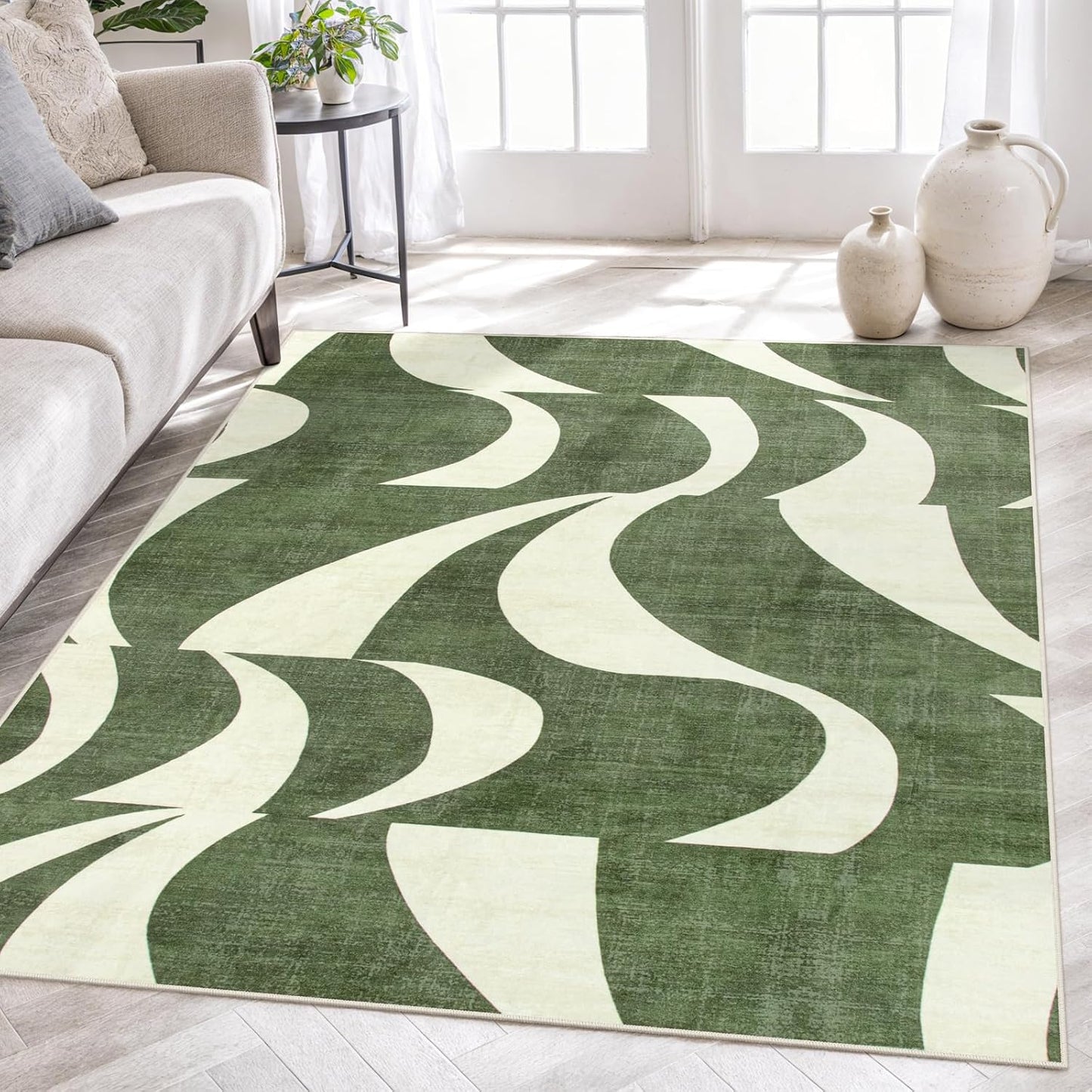 Alfombra abstracta 5x7ft suave antiderrap verde