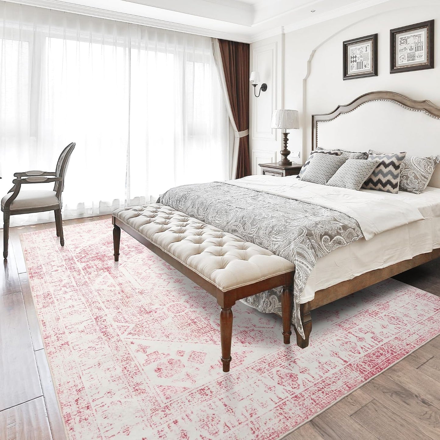 Alfombra sala 6x9ft rosa lavable respaldo antiderrap