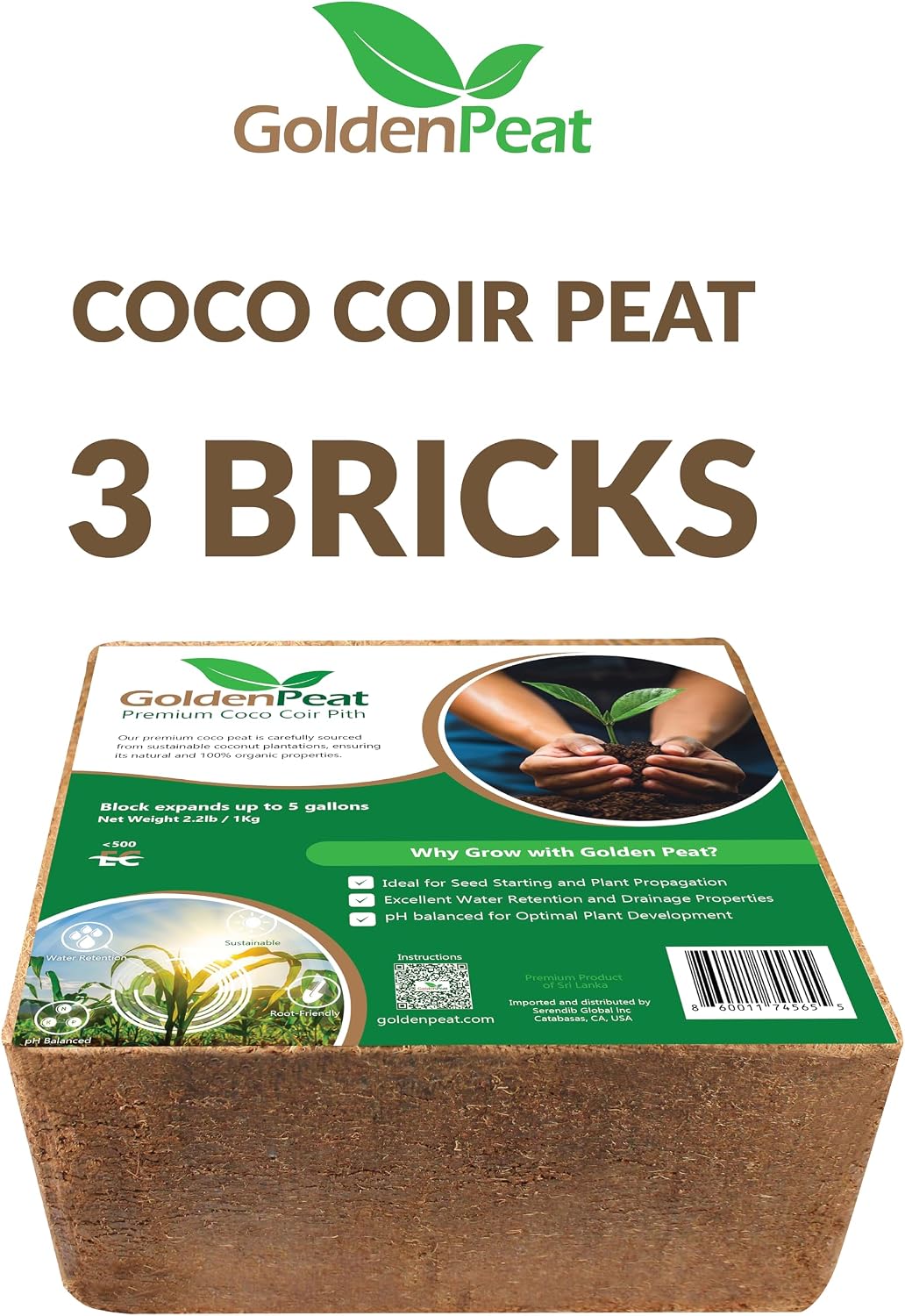 Bloque médula coco orgánico 3x2.2lbs baja EC