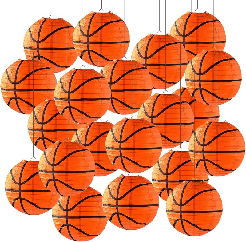 20 Faroles Baloncesto Naranjas 8pulg Decorativas para Techo