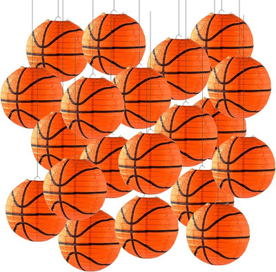 20 Faroles Baloncesto Naranjas 8pulg Decorativas para Techo