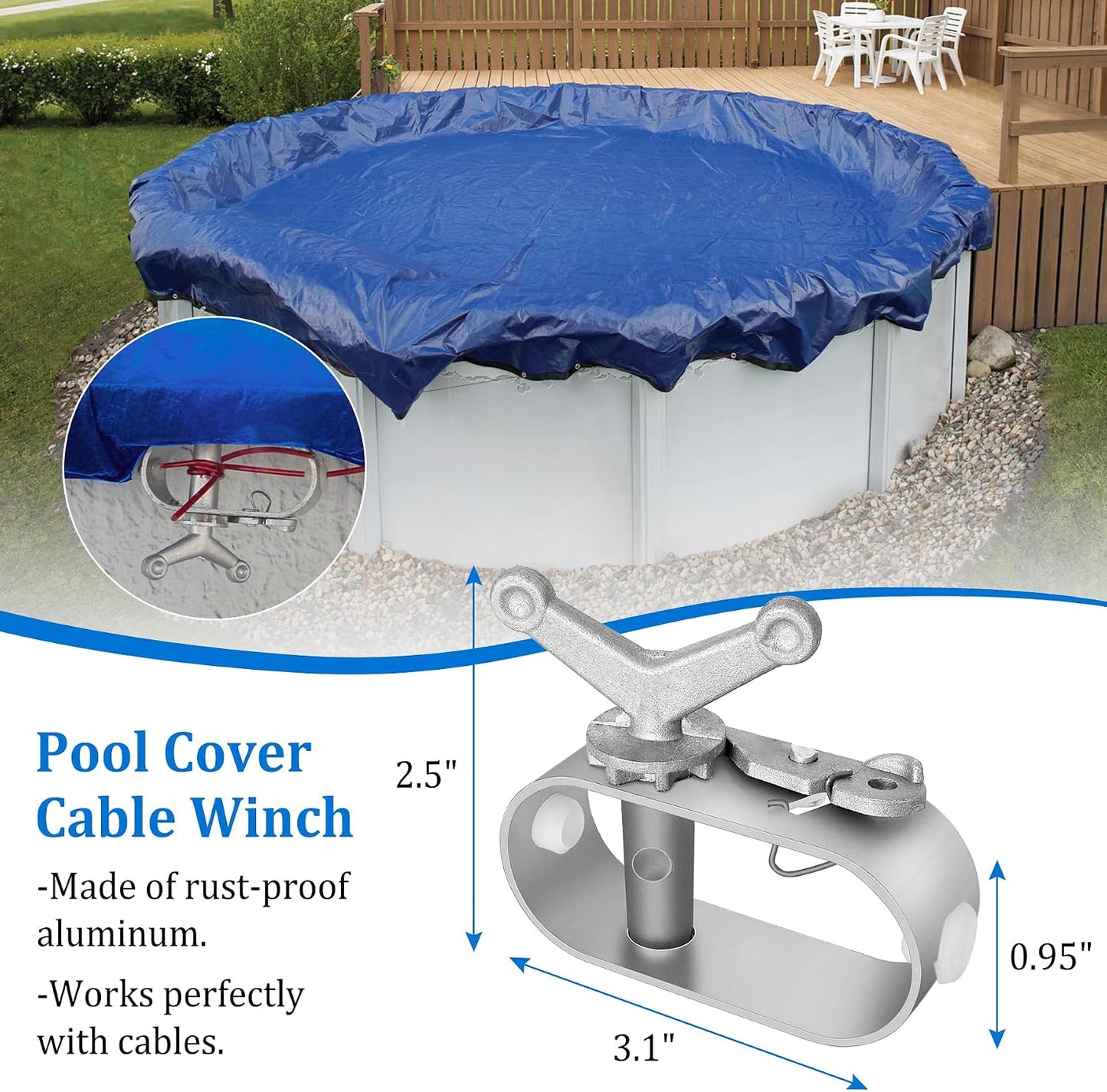 Kit cable cabrestante piscina alambre acero 150ft trinquete