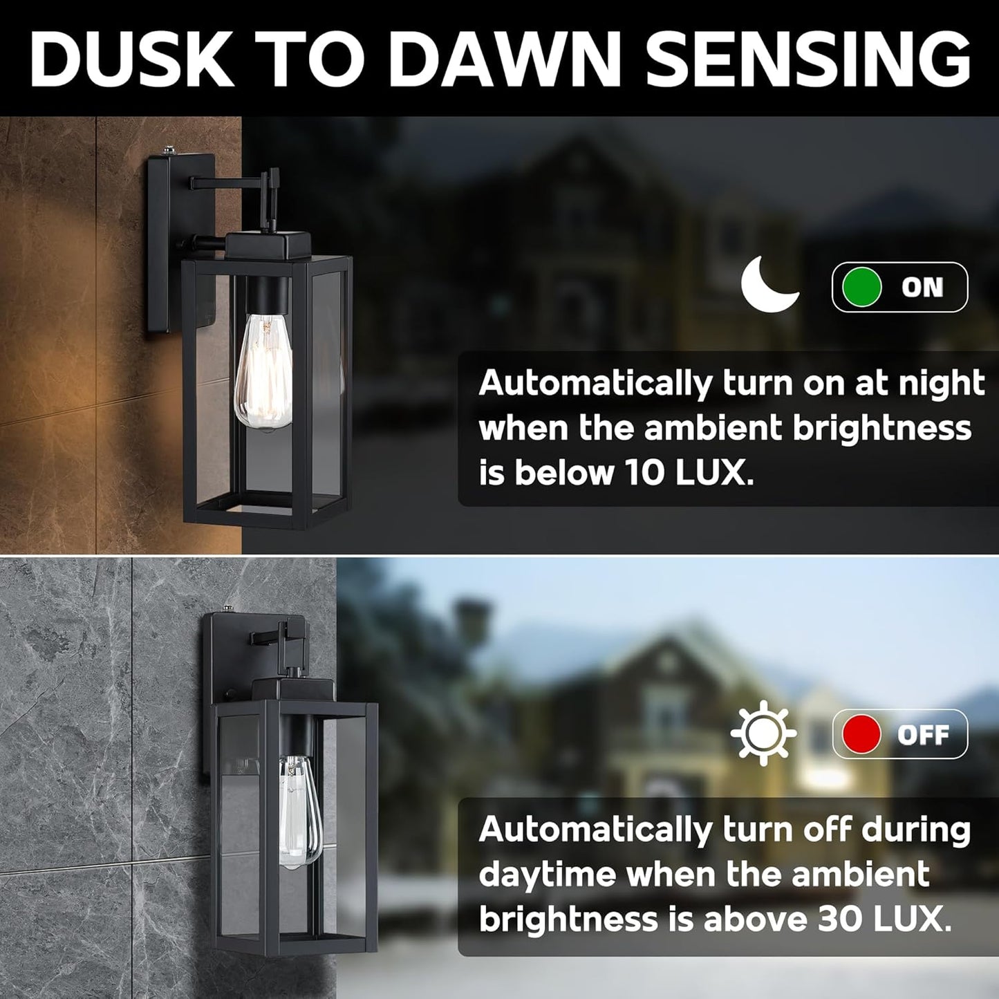 Luces pared exterior 12pulg sensor fotocélula farol negro