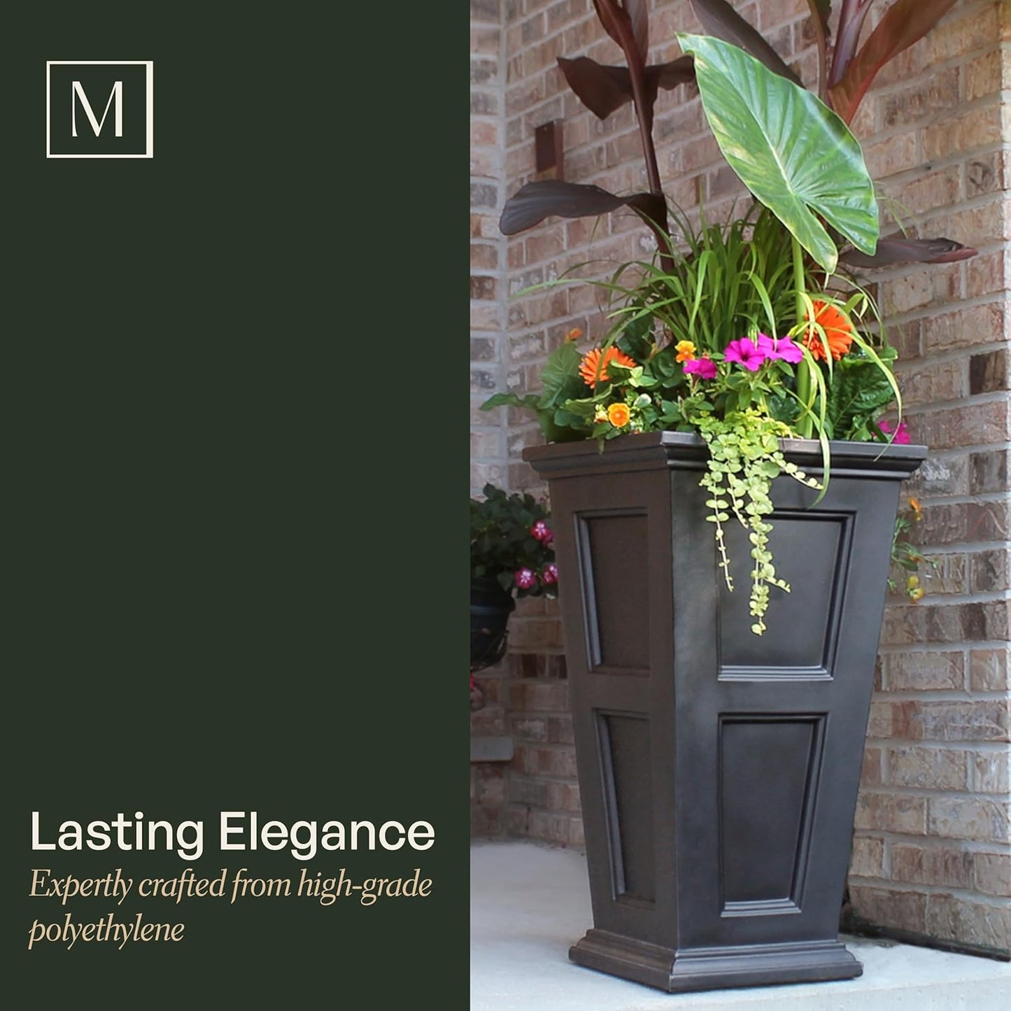 Maceta 28" riego automático resistente exterior patio