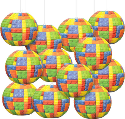 12 Linternas papel ladrillos coloridos 10pulg decoración