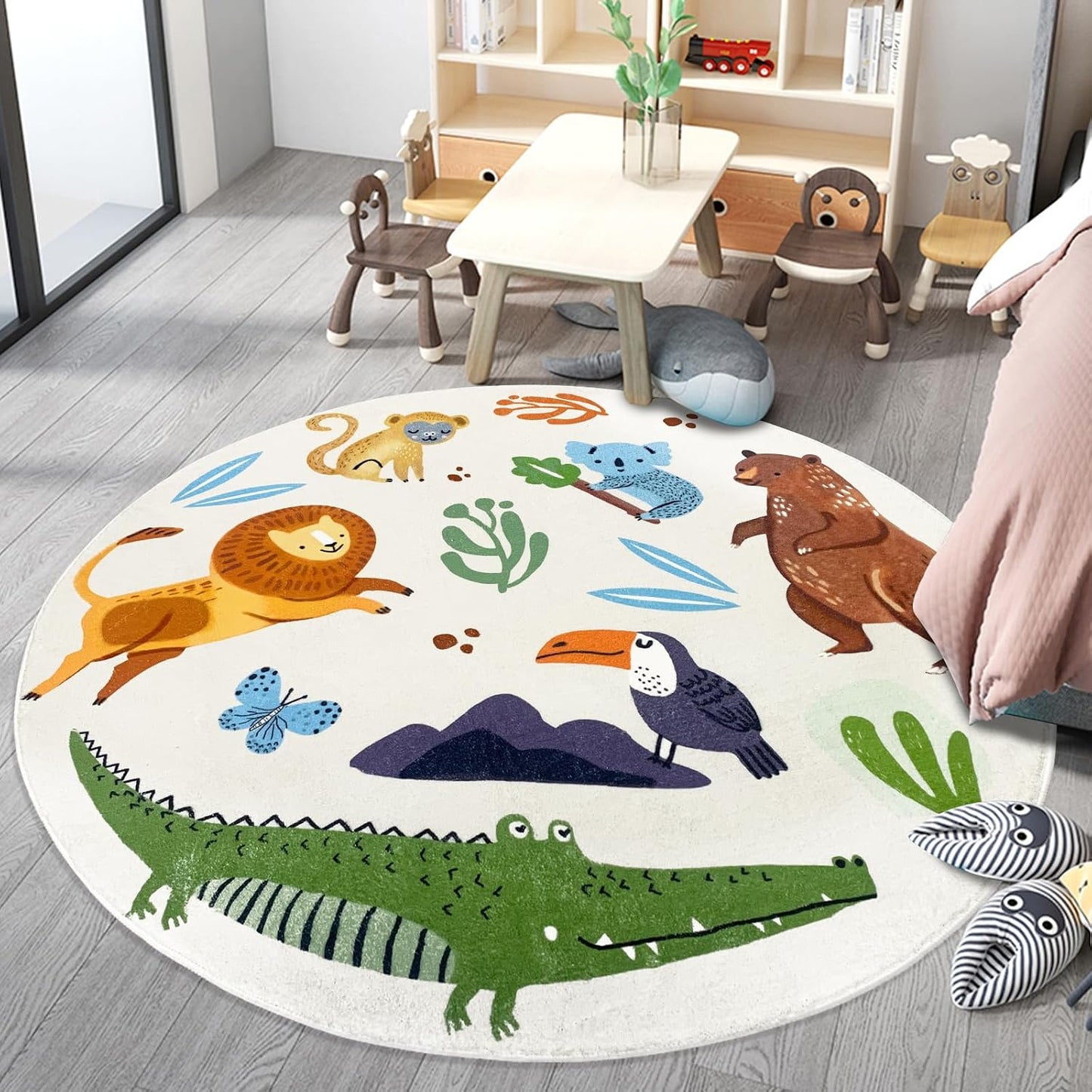 Alfombra redonda niños animales 6ft sala set