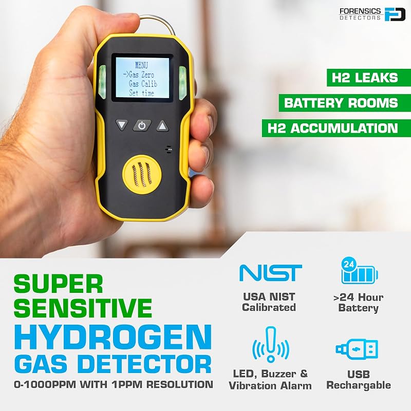 Detector gas hidrógeno 0-1000 ppm con alarma USB NIST