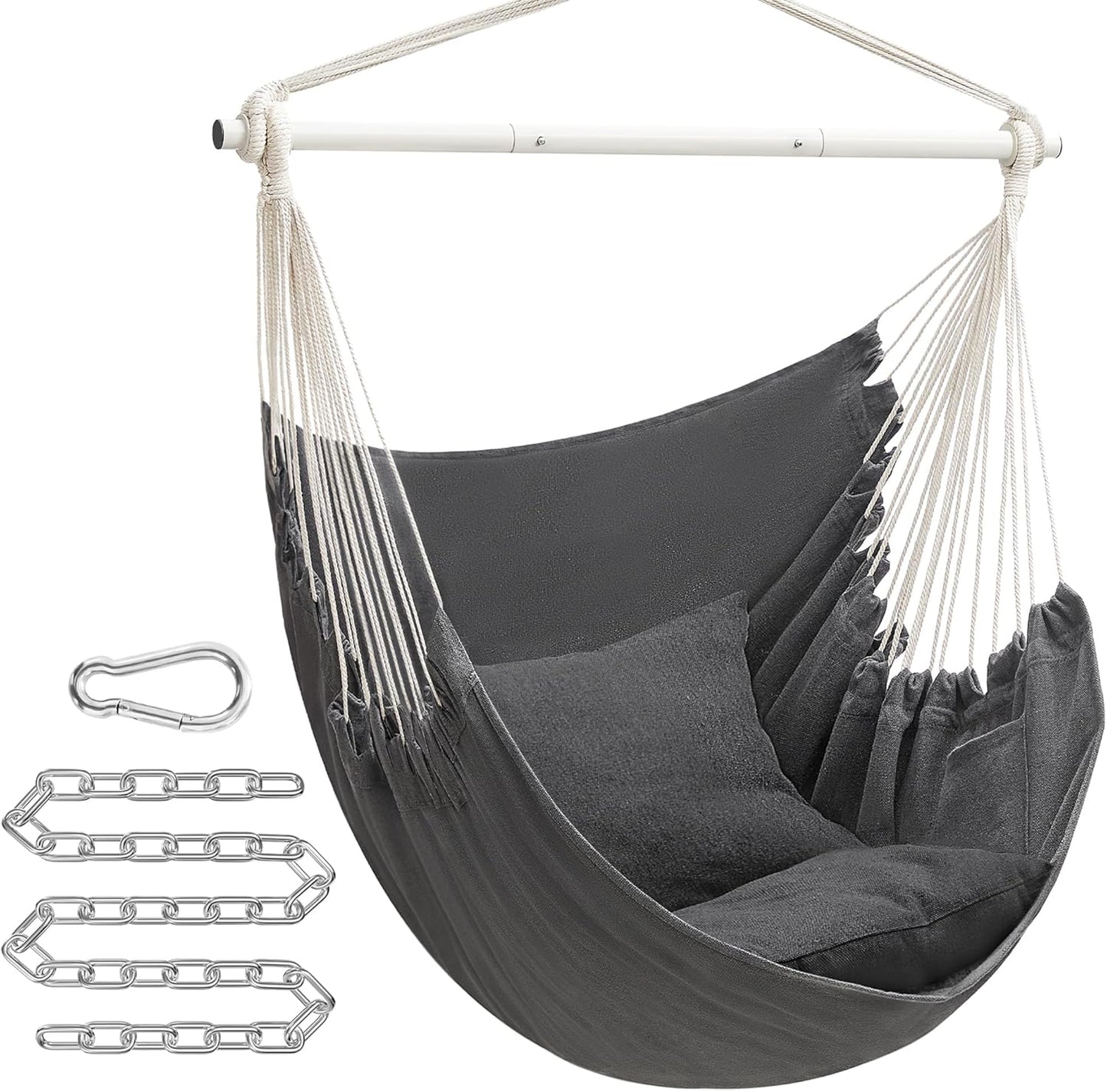 Silla hamaca colgante 2 cojines cadena bolsillo gris pizarra