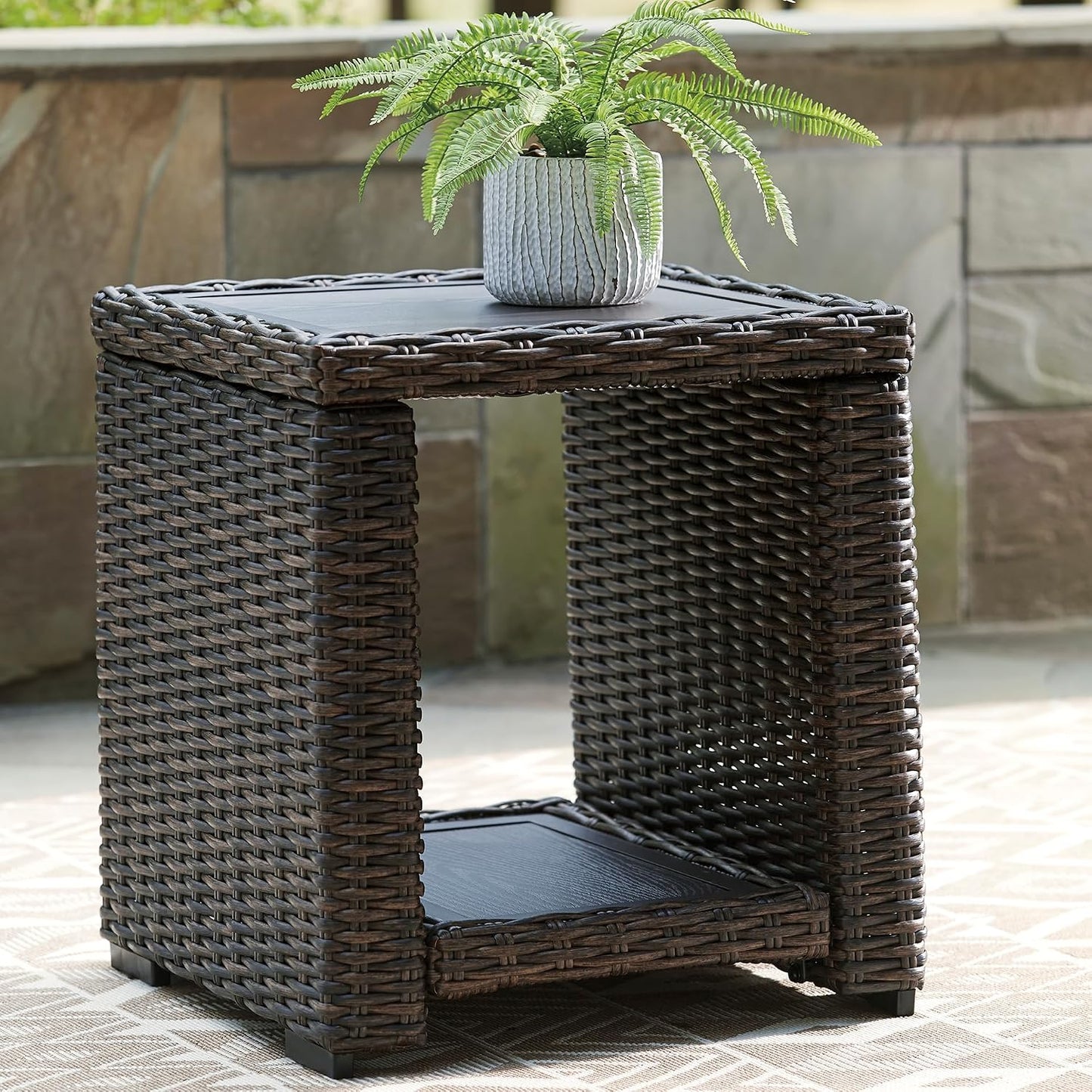Mesa auxiliar ratán cuadrada exterior 22.25pulg marrón