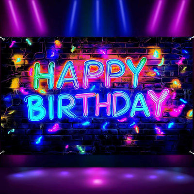 Cartel neón feliz cumpleaños luz negra decoración fiesta