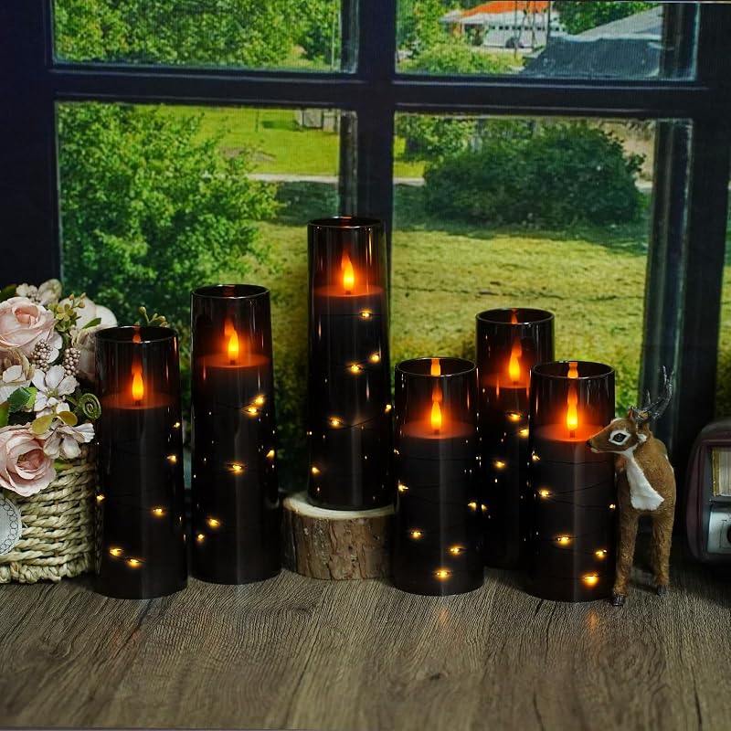 Velas LED sin llama con cadena estrellas 7 Pzas negro
