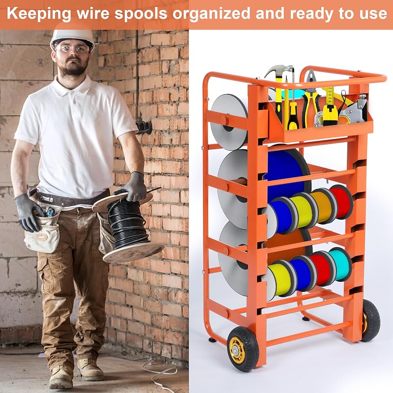 Estante carrete alambre con ruedas organiz. cables eléctrico