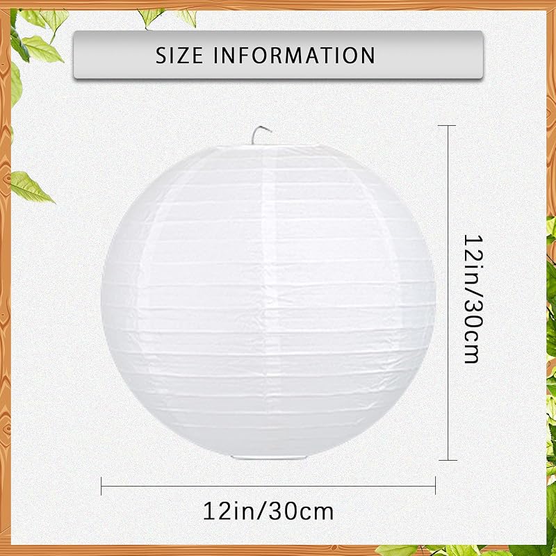 30 Linternas papel blanco 12pulg redondas colgantes