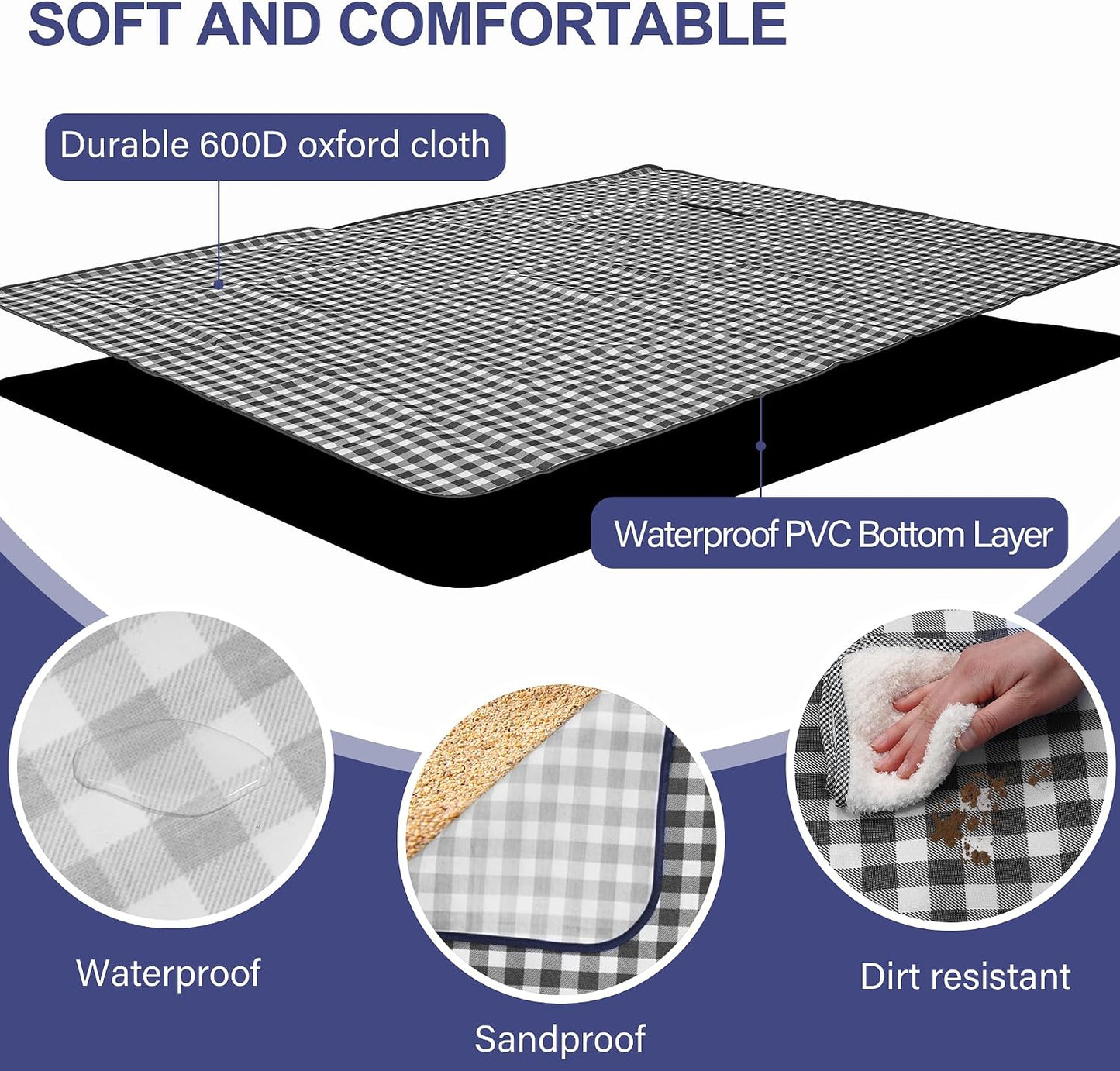 Manta picnic 80x80" impermeable plegable azul