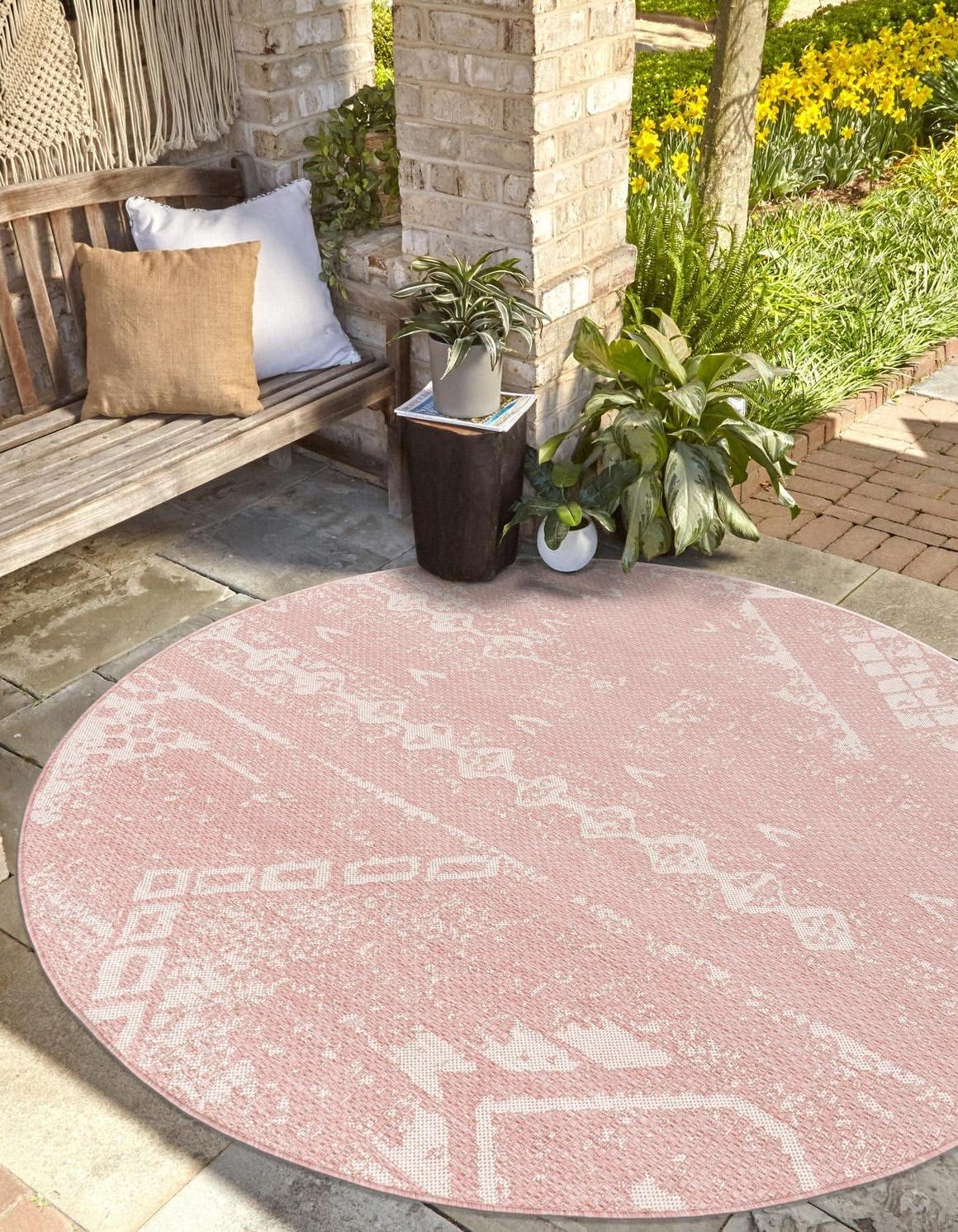 Alfombra área redonda rosa/marfil 6" 1ft