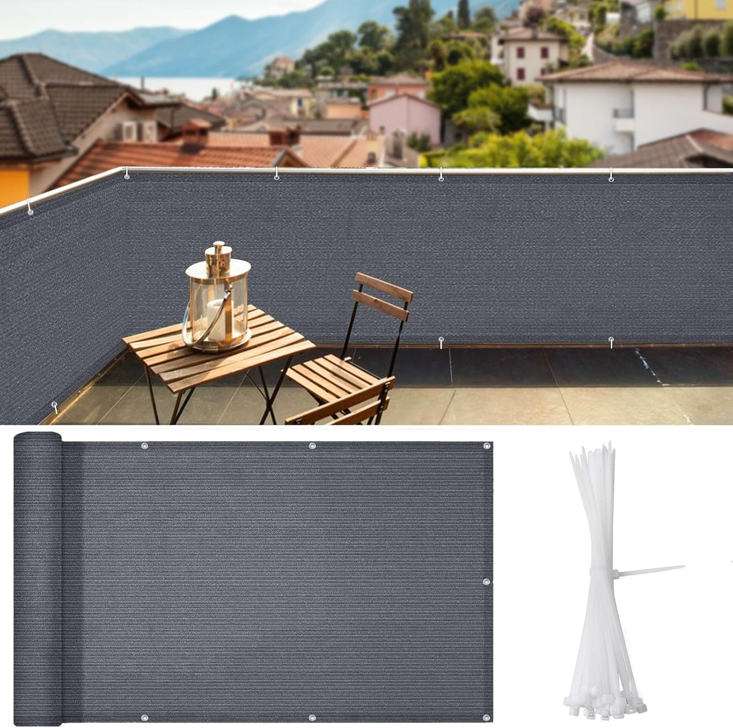Valla privacidad 3x10pies balcón terraza amarras gris oscuro