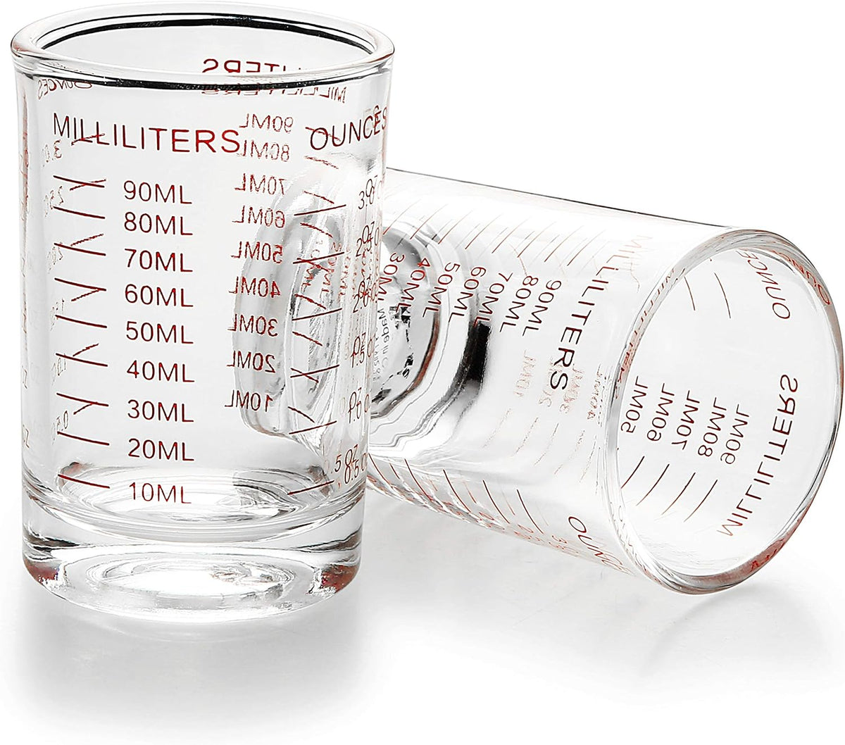 2 Pzas Vasos Medidor Vidrio Pesado 3oz Escala Roja