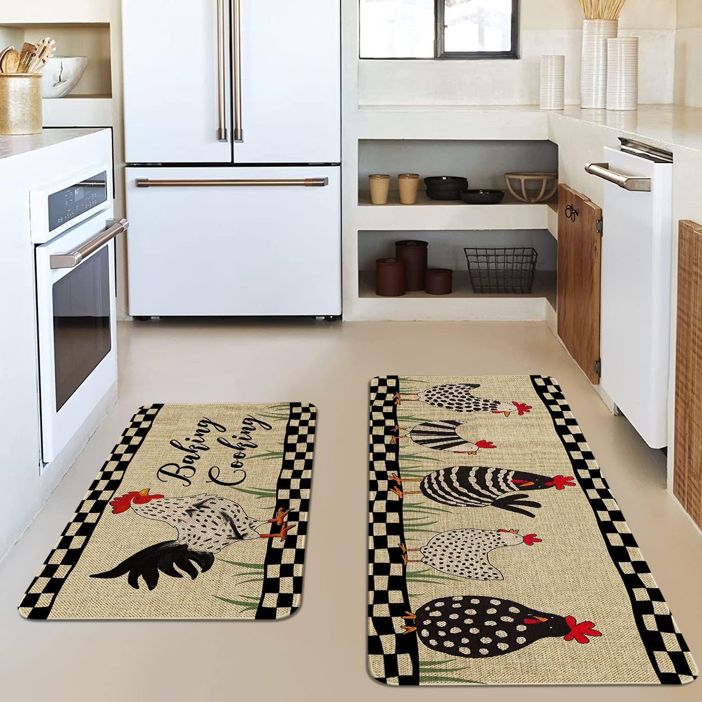2 Pzas Alfombras Cocina Estilo Granja Pollos Antideslizantes