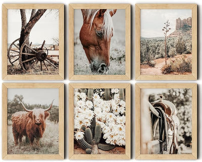 6 Pzas Pintura Rústica Vaca Caballo 8x10pulg