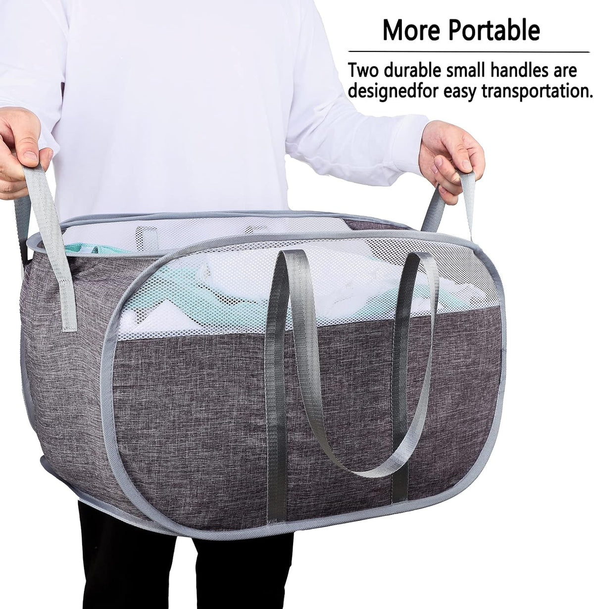 Cesta lavandería plegable con asas duraderas gris