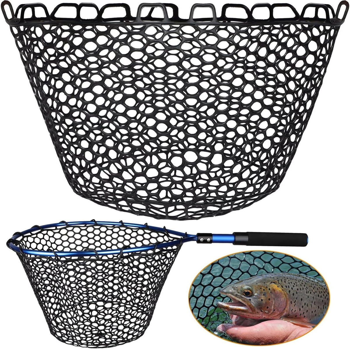 Red pesca goma transparente negra plegable trucha