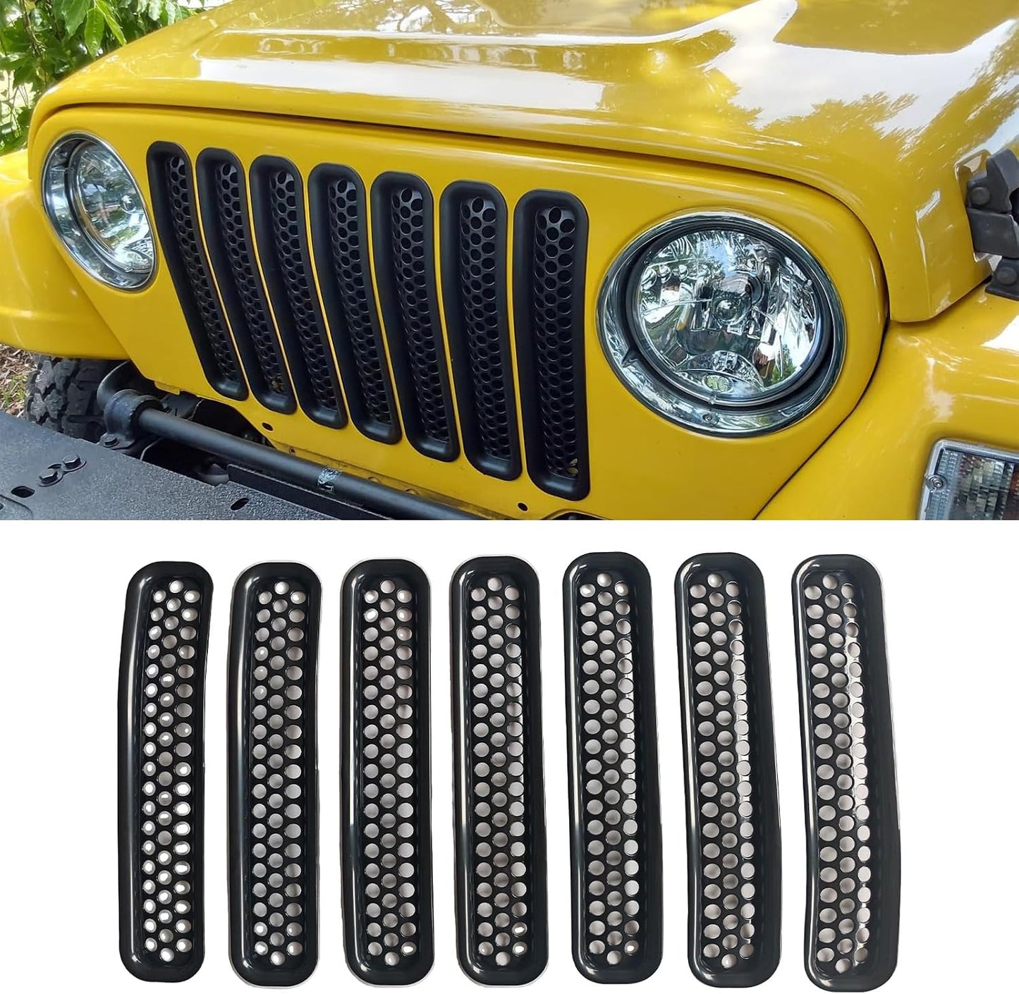 7 Pzas Rejilla Malla Frontal Jeep TJ Wrangler Negro