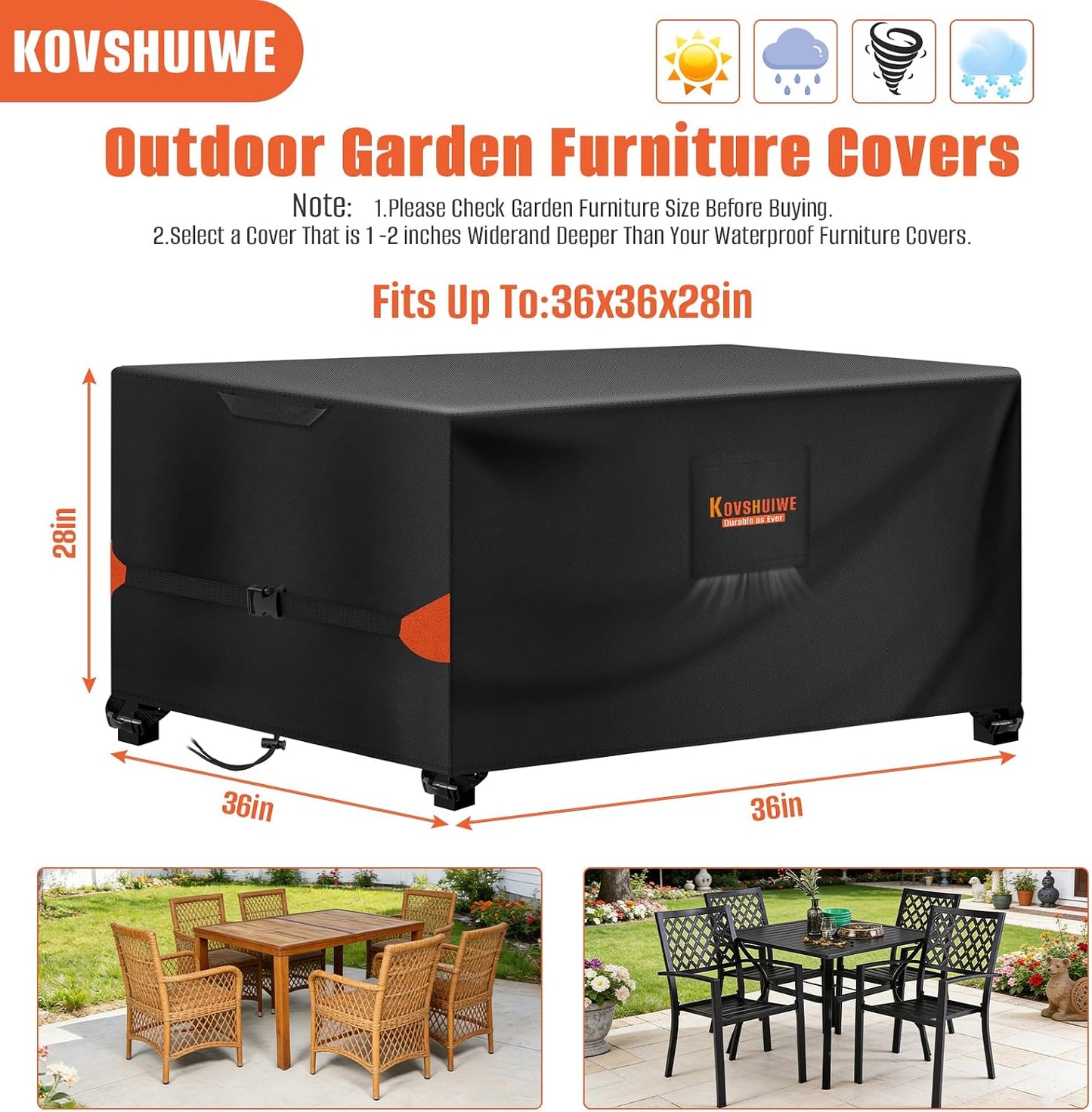 Cubierta cuadrada mesa patio 36x36" impermeable 600D negro