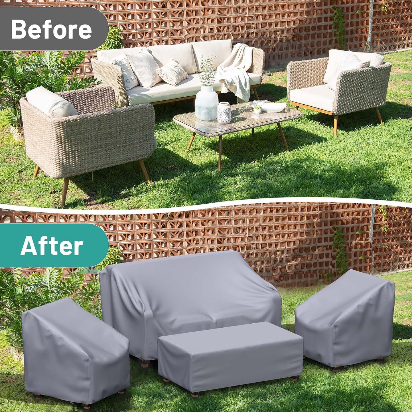 Fundas muebles patio 4 Pzas impermeables con correa