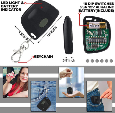 Control remoto puerta garaje multicódigo 300MHz con llavero negro