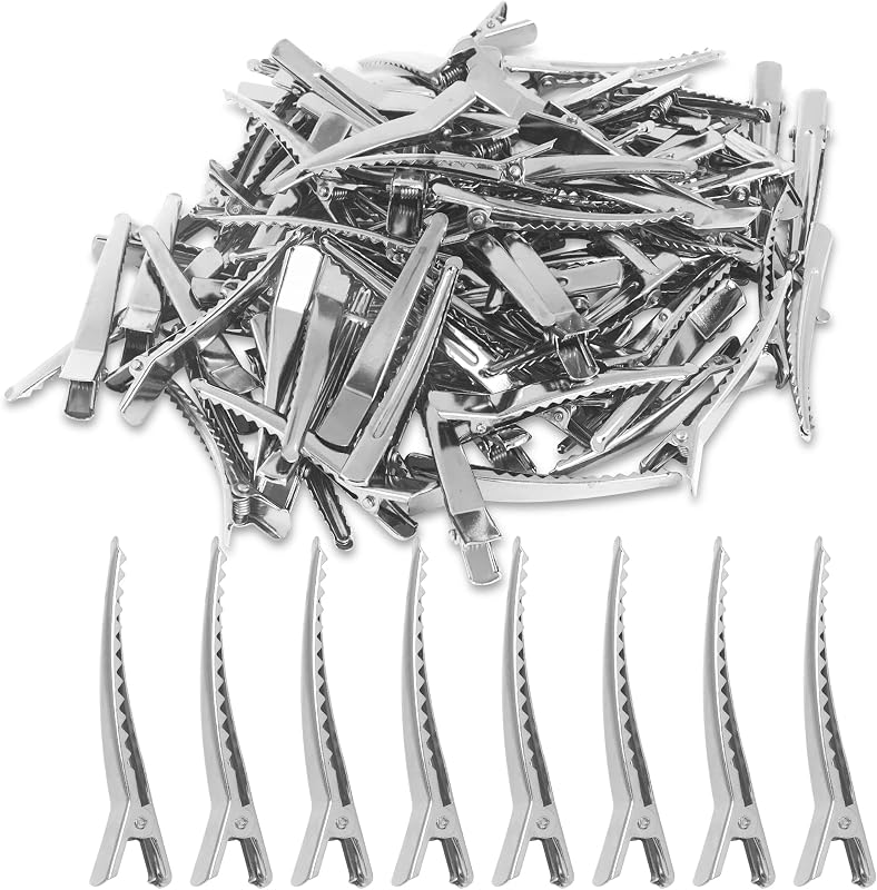 Pinzas dientes cocodrilo plateado para cabello arte 100 pzas