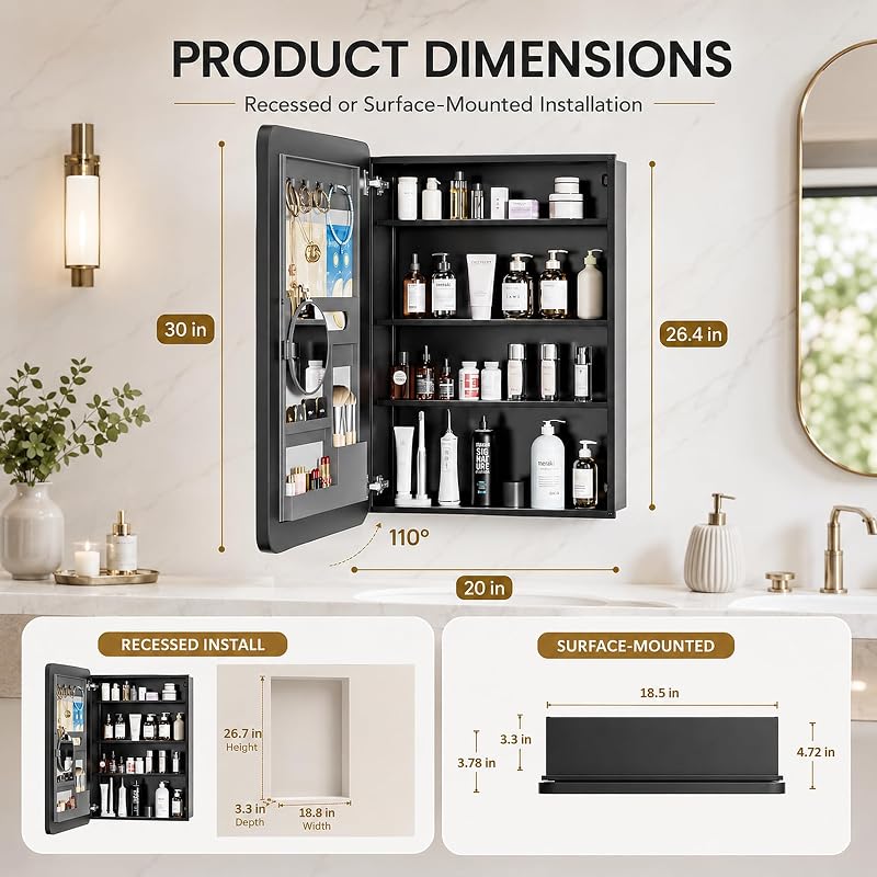 Botiquín baño con espejo 20x30" almacenamiento moderno