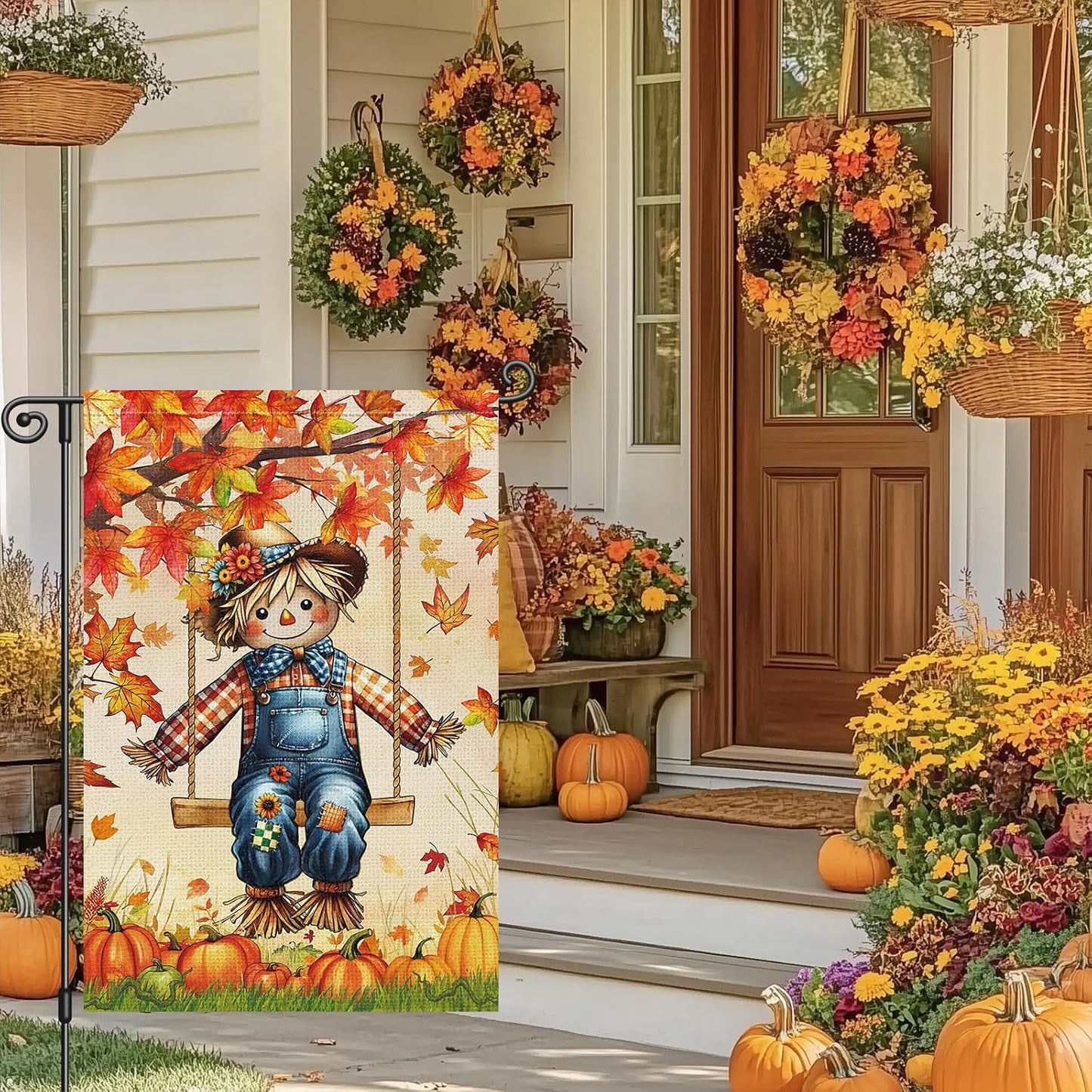 Bandera otoño jardín 12x18pulg doble cara bienvenida