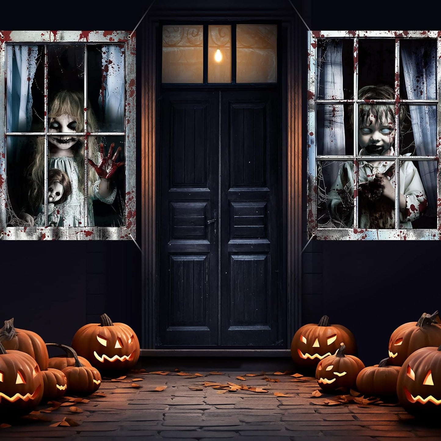 2 Cortinas Halloween 47x31pulg Tela Poliéster Ventanas