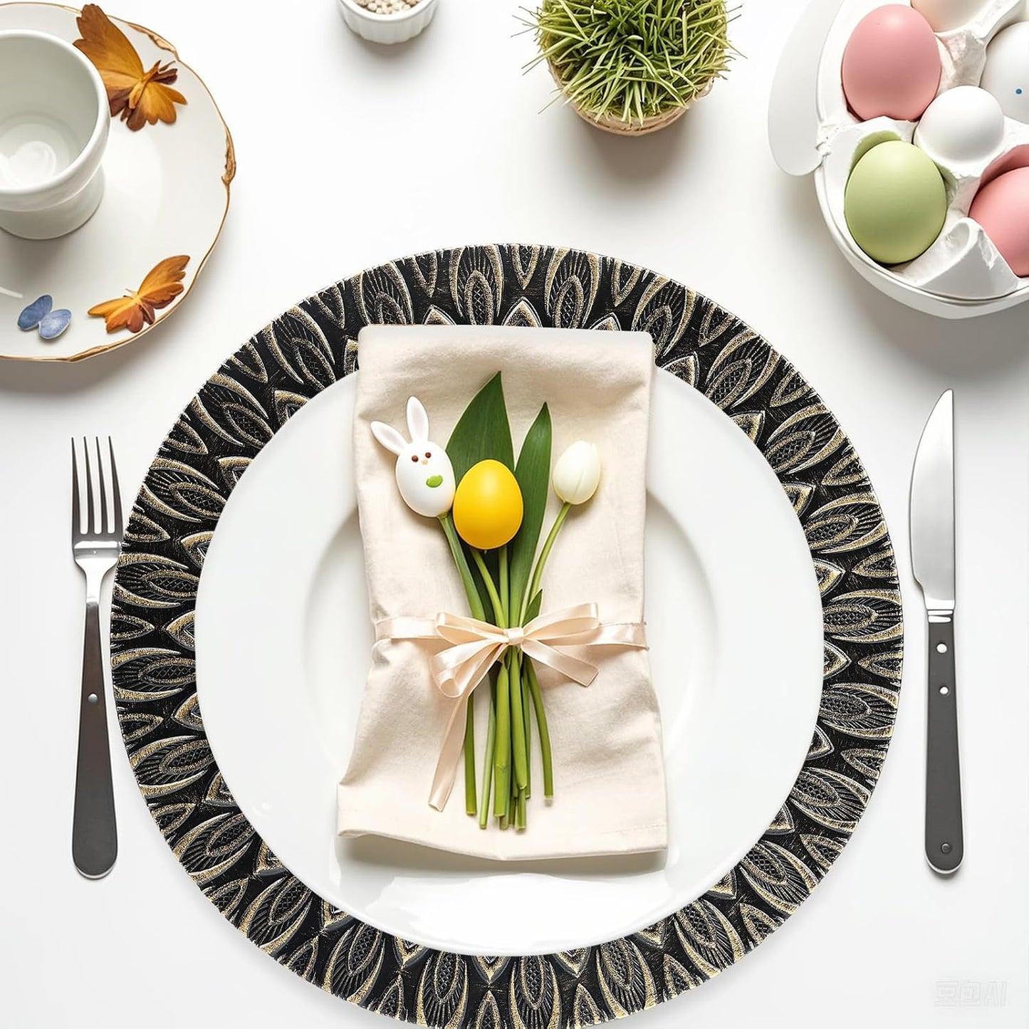 Set 6 Platos Base Pavo Real 33cm Plástico para Mesa
