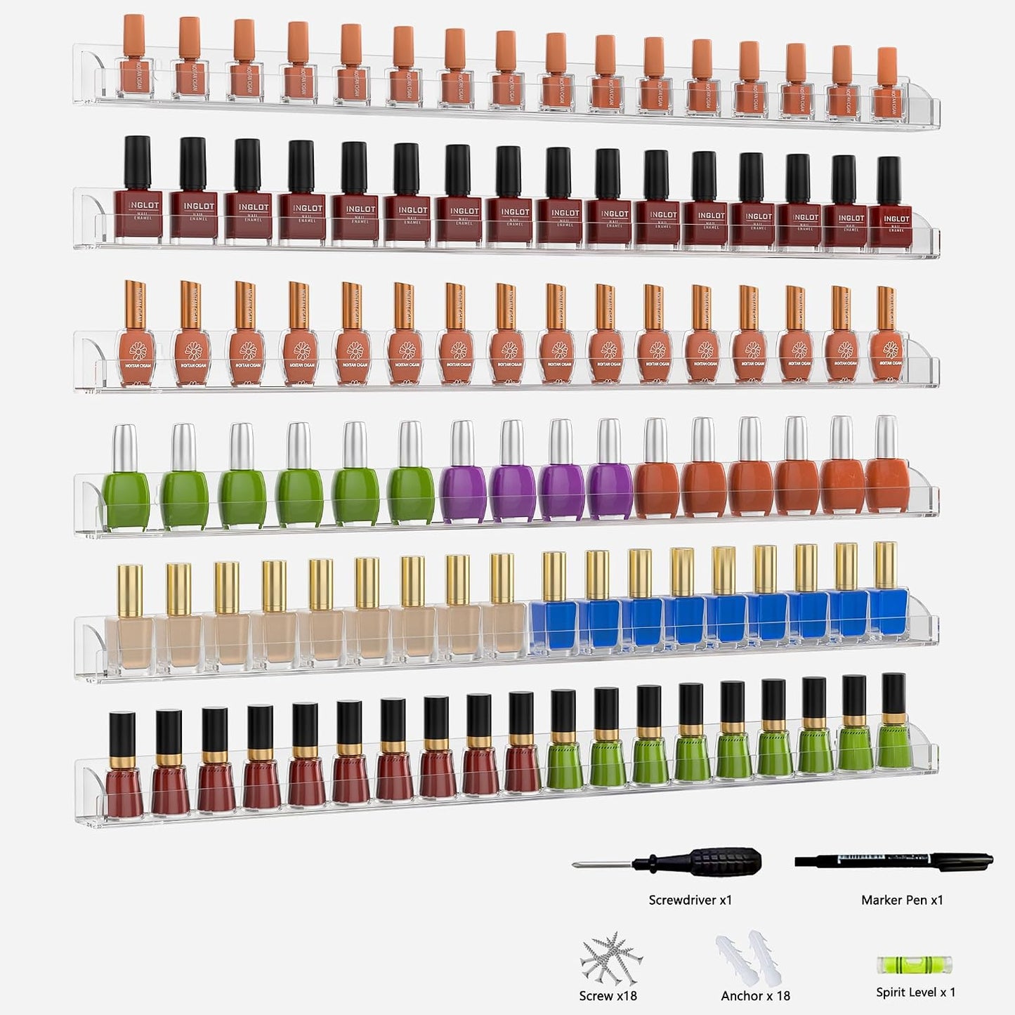 Estante pared transparente 30" set 6 organiz. 192 botellas