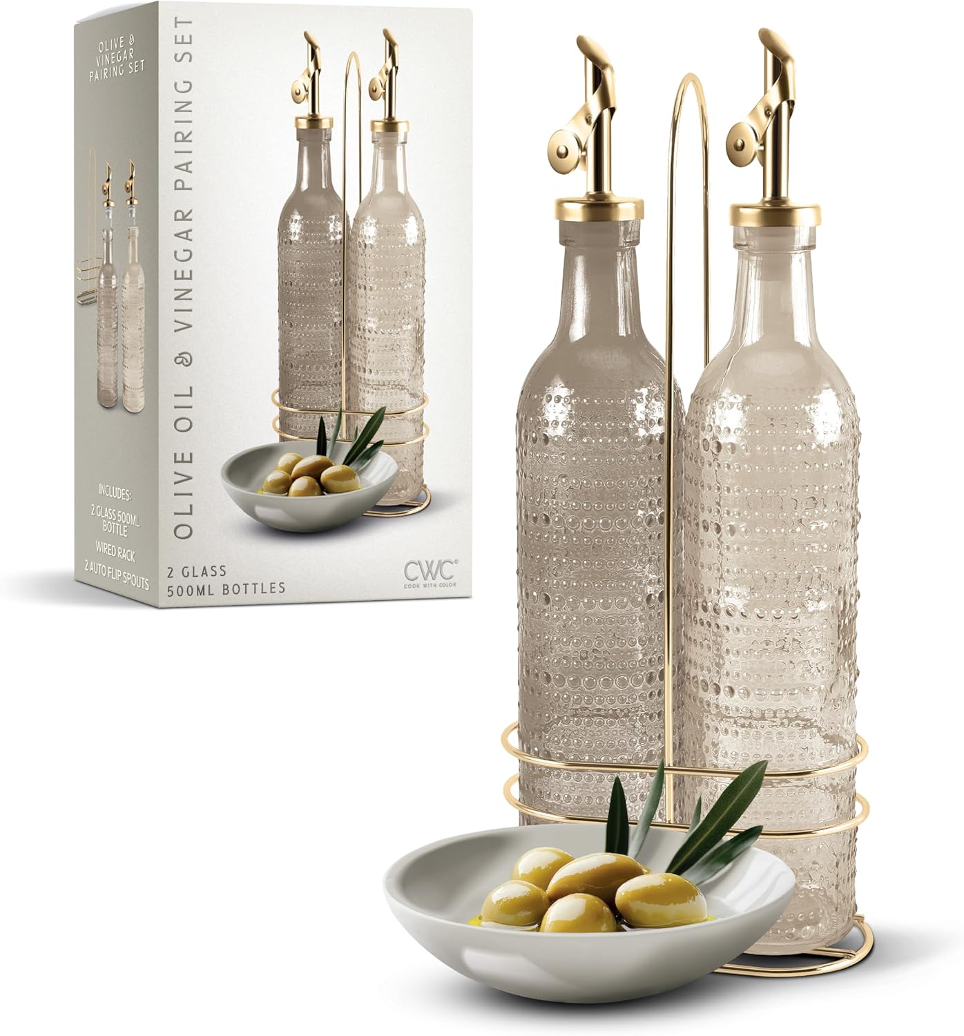 Dispensador vidrio aceite oliva y vinagre 17oz marrón