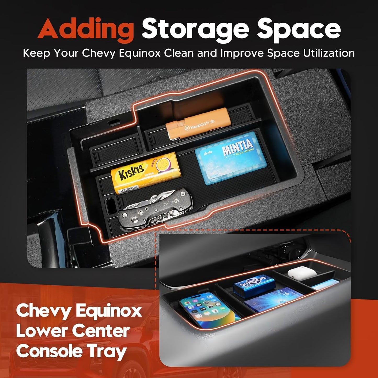 Organiz. consola Chevy Equinox 2025-2026 antiderrap