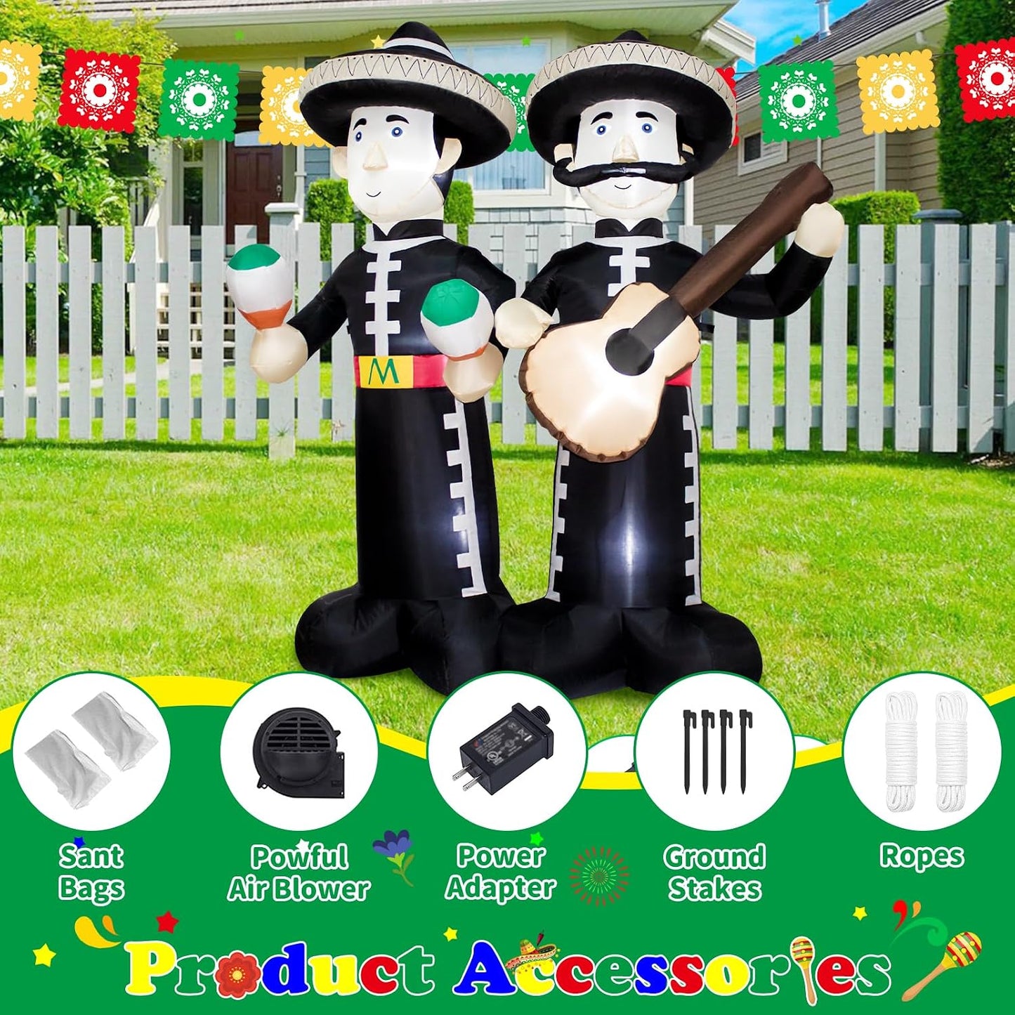 Mariachi inflable 6 pies luces LED fiestas mexicanas