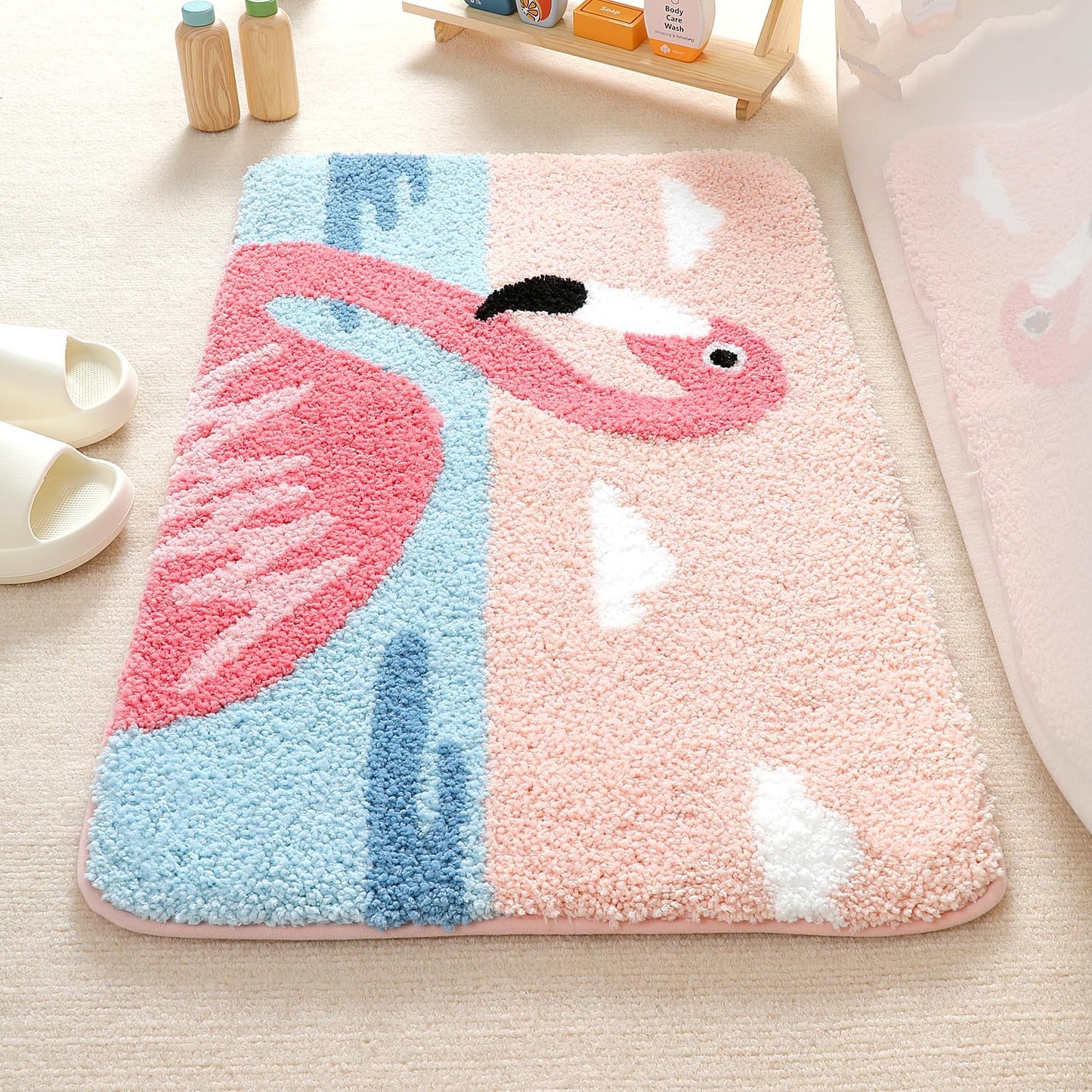 Alfombra baño flamencos antiderrap microfibra 20x31"