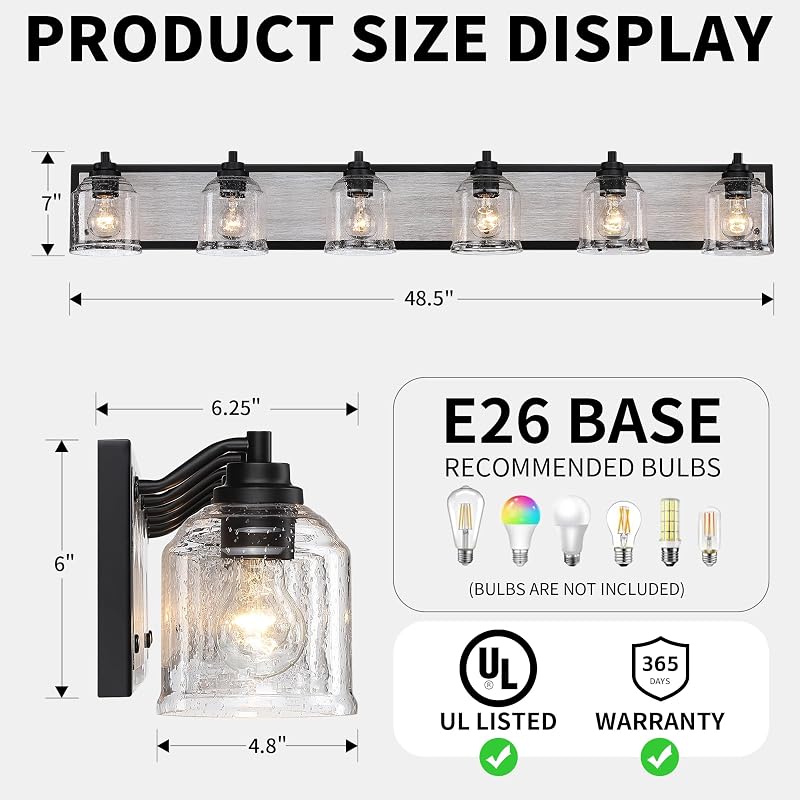 Aplique baño 6 luces grises 48" estilo granja