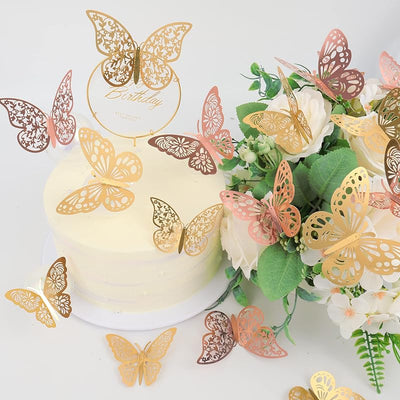 72 Pzas Decoración Pared Mariposa 3D Dorada y Oro Rosa Boda Fiesta