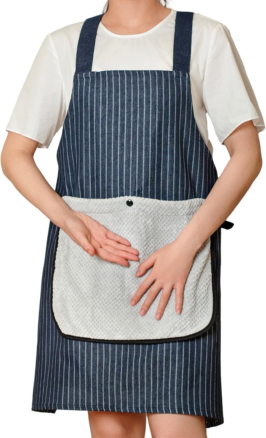 Delantal cruzado poliéster algodón rayas bolsillos cocina
