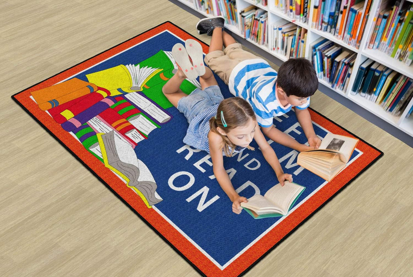 Alfombra aula infantil 4x6ft rojo y azul con texto