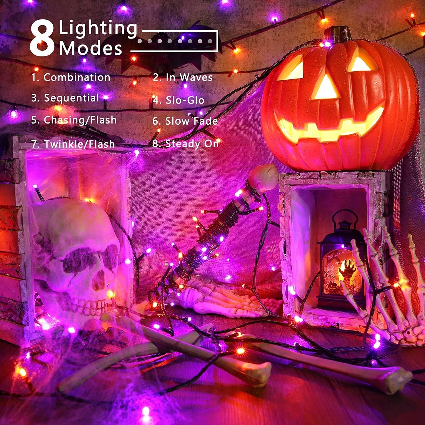 Luces Halloween naranja y morada 240 LED 95ft