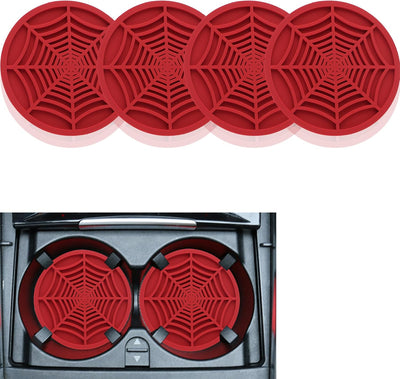 4 Portavasos Silicona Telaraña Antiderrap 2.75pulg Rojo