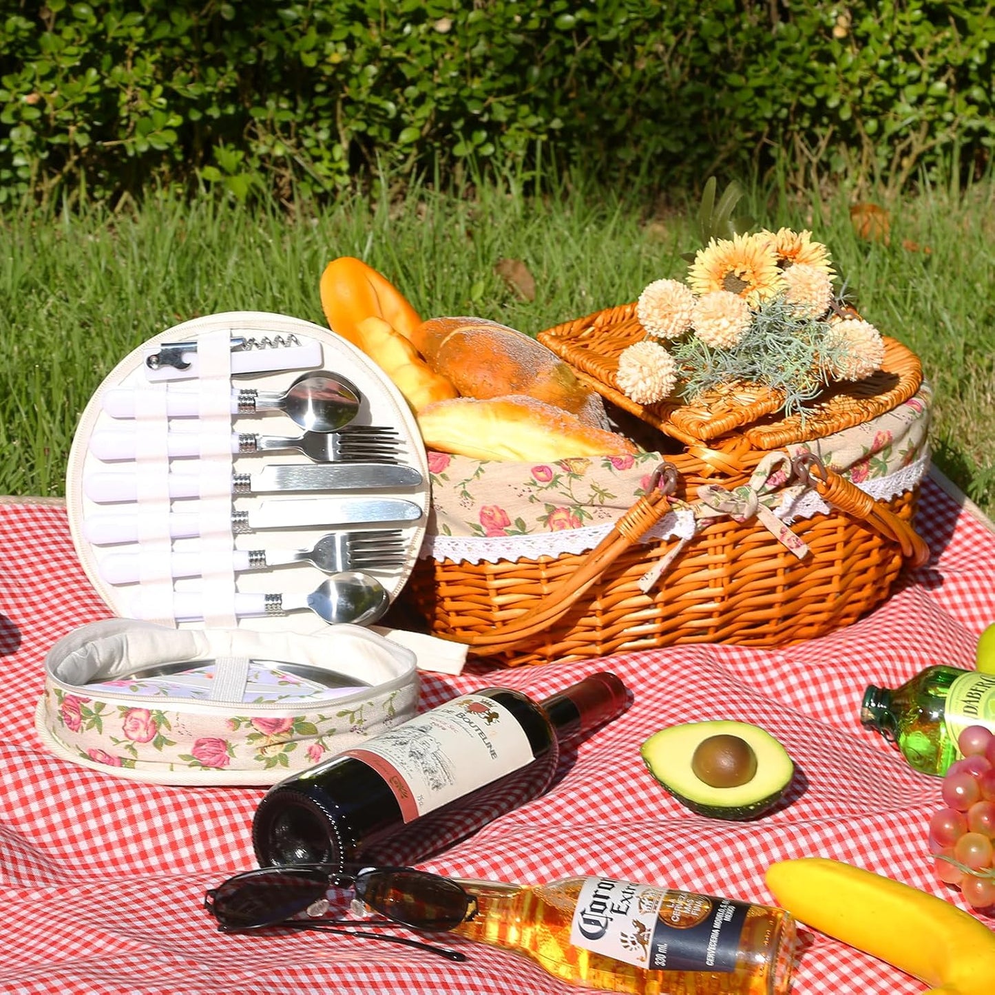 Cesta picnic mimbre 15pulg tapa forro extraible