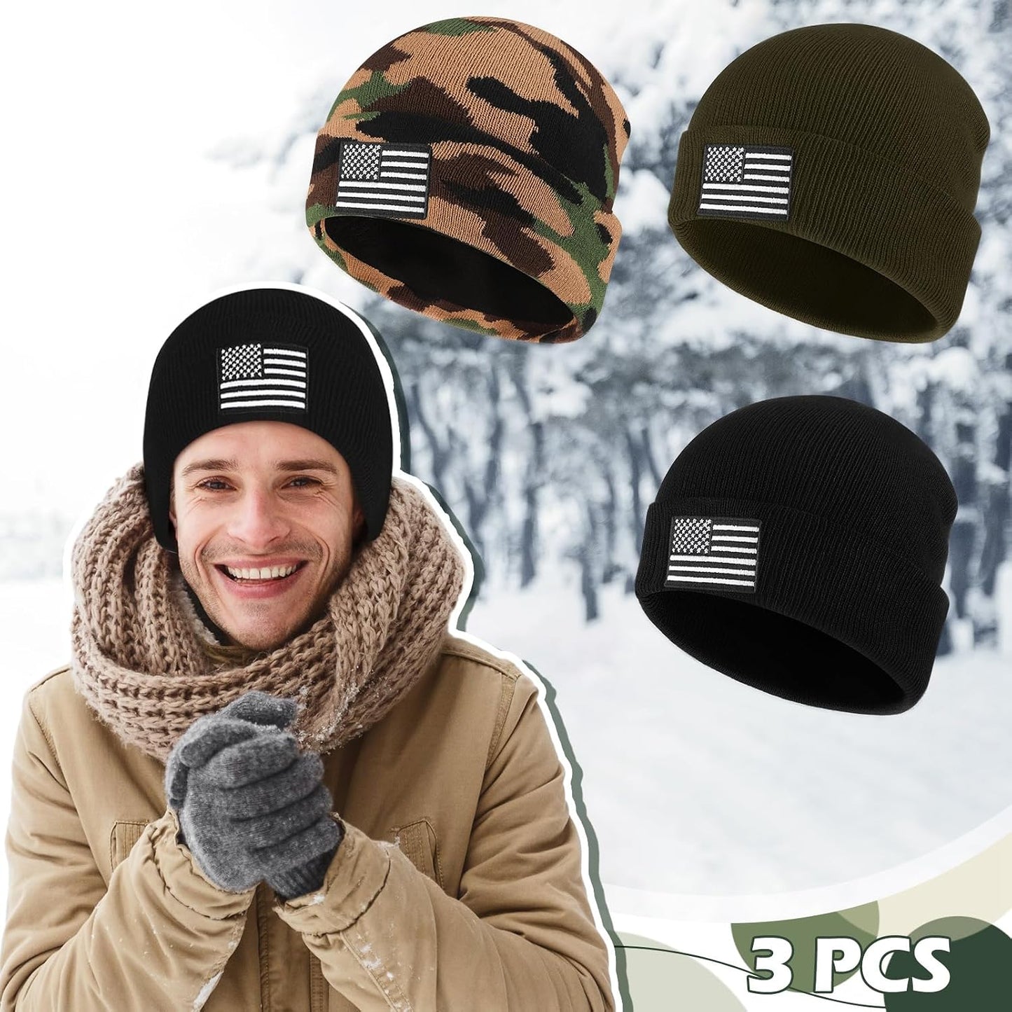 Gorro calavera bandera USA invierno acrílico senderismo