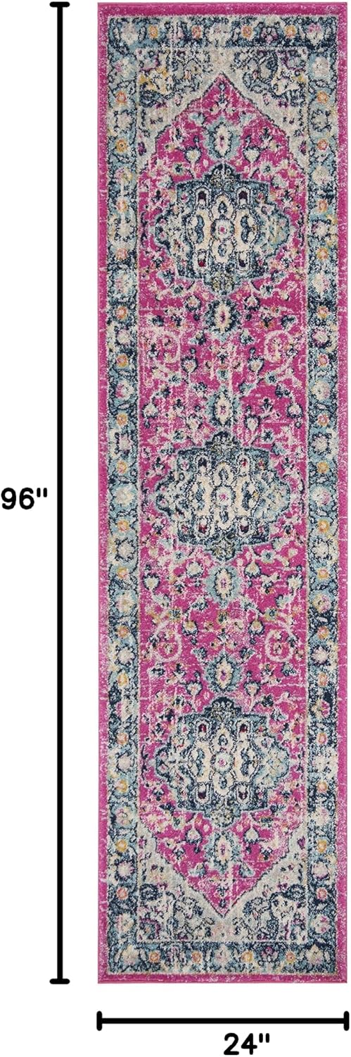 Alfombra pasillo 2x8ft diseño oriental fucsia aguamarina
