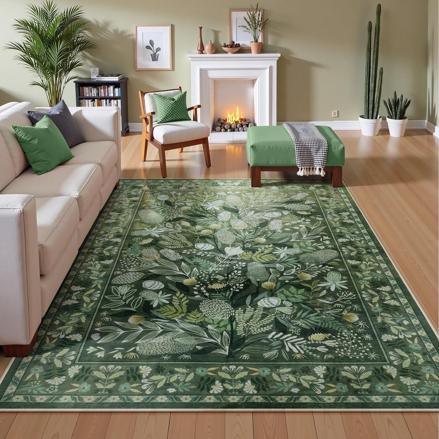 Alfombra área 5x7" botánica lavable antiderrap