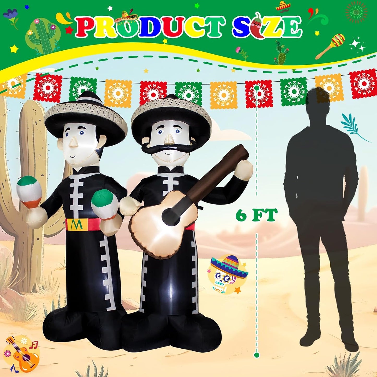 Mariachi inflable 6 pies luces LED fiestas mexicanas